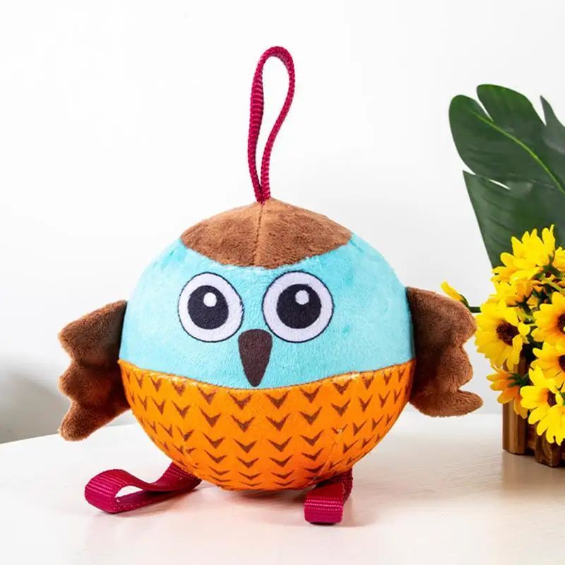JMT-948362 Interactive Owl Ball Toy for Dogs - Velvet & Rubber Chew Toy for Medium, Small, and Large Dogs