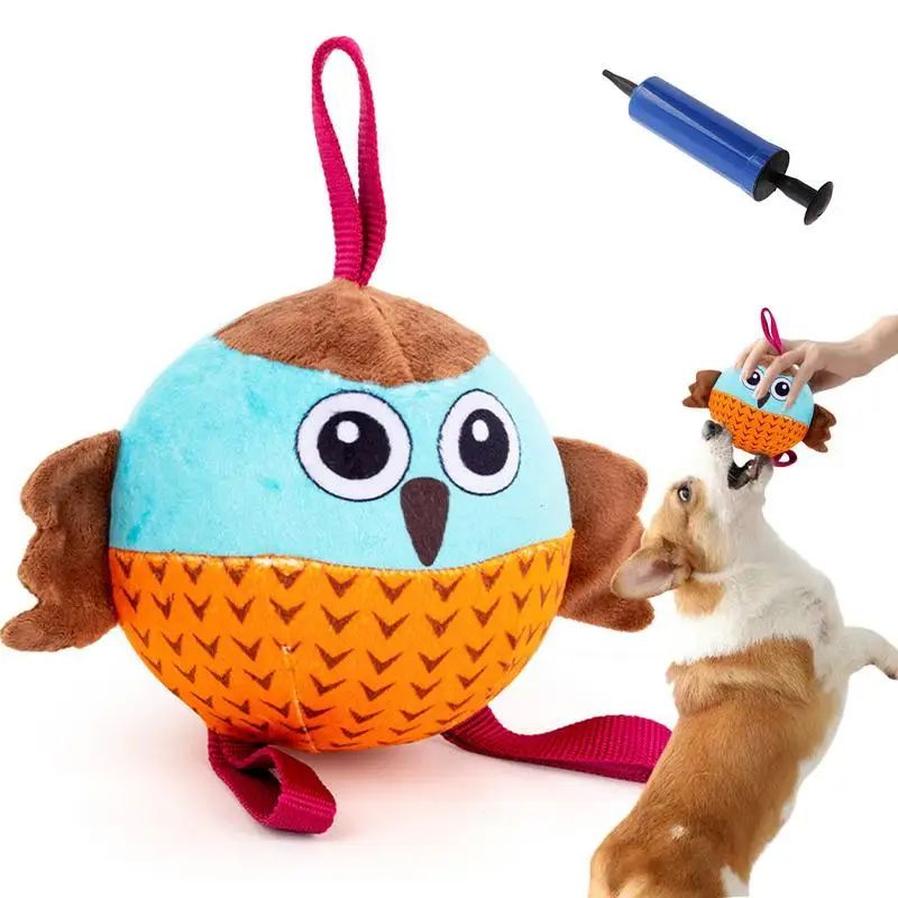 JMT-948362 Interactive Owl Ball Toy for Dogs - Velvet & Rubber Chew Toy for Medium, Small, and Large Dogs