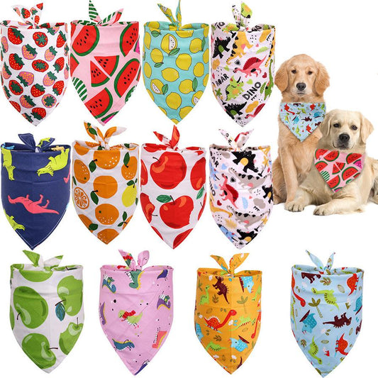 JMT-948682 Cotton Triangle Scarf for Dogs and Cats - Fruit Pattern, Small & Medium Sizes Available