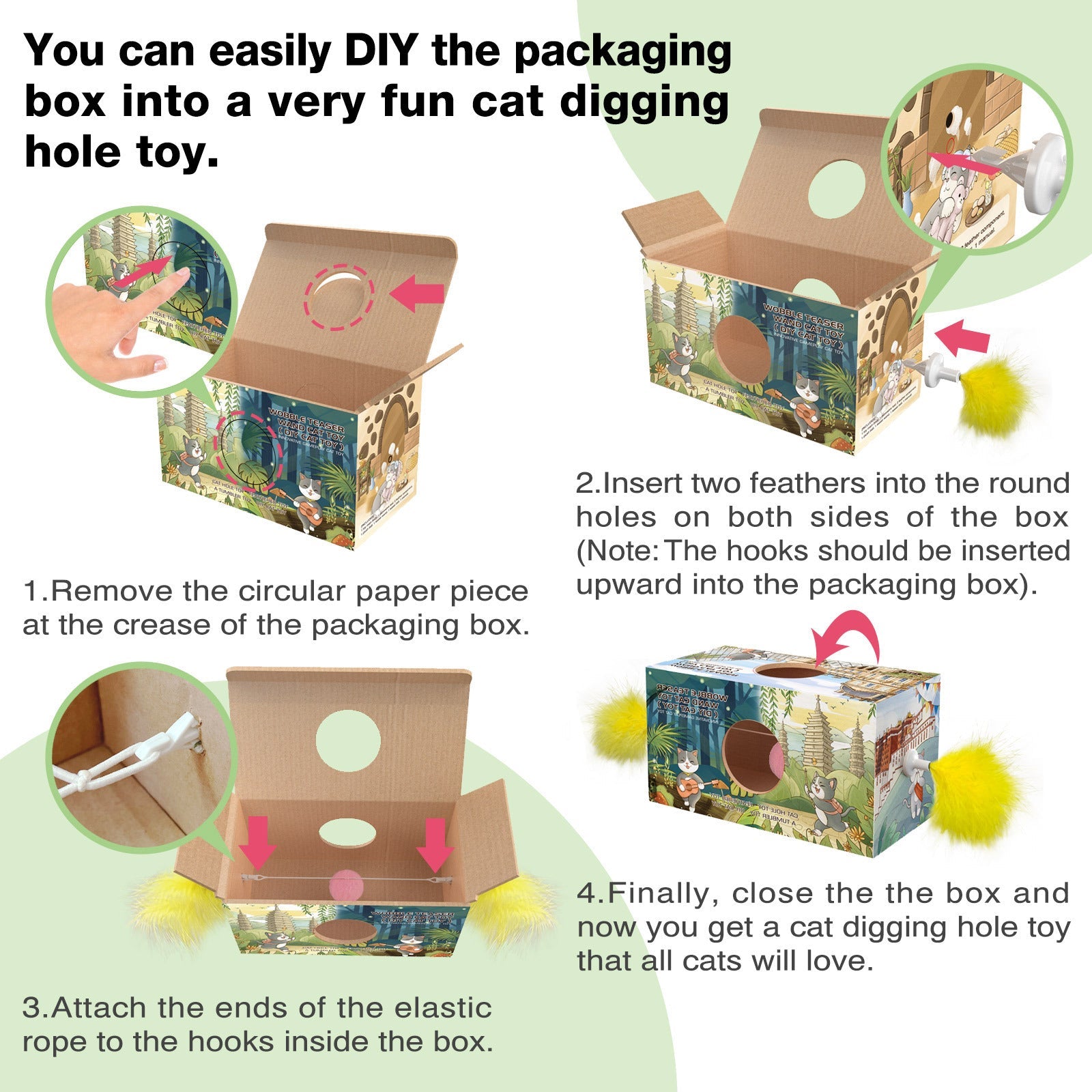 JMT-949194 Interactive 2-in-1 Cat Toy with Rocking Feather, DIY Cat Digging Hole Design for Indoor Play, Safe Materials for Cats