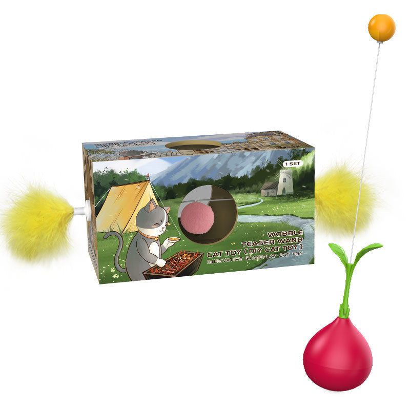 JMT-949194 Interactive 2-in-1 Cat Toy with Rocking Feather, DIY Cat Digging Hole Design for Indoor Play, Safe Materials for Cats