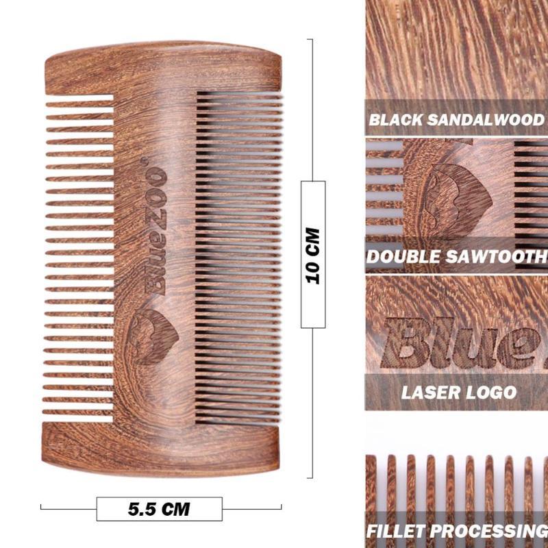 JMT-949194 Sandalwood Double-Sided Beard Comb with Portable PU Cover for Anti-Static Grooming
