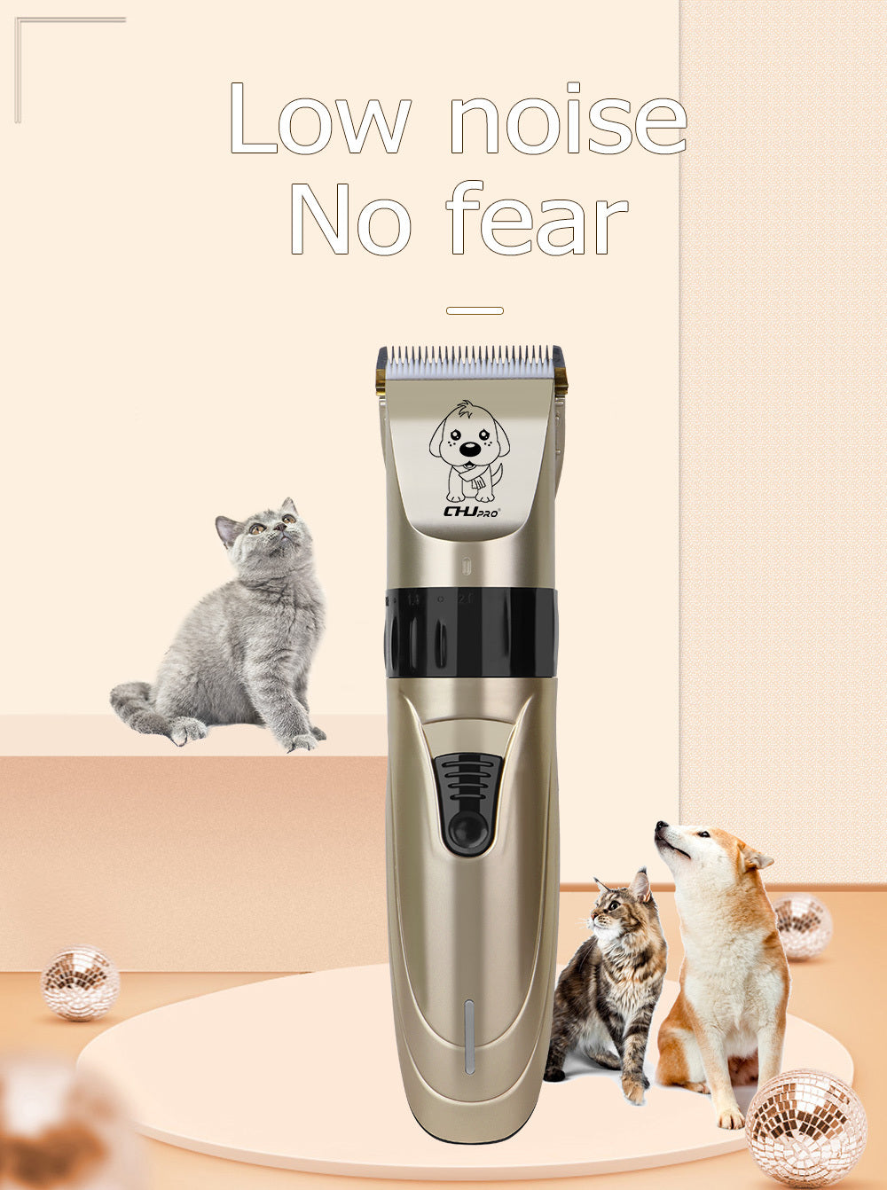 JMT-949450 Professional Pet Clipper with Titanium Ceramic Blade, Large Capacity Rechargeable Battery, and 4 Positioning Combs for Grooming Dogs