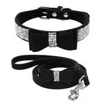 JMT-950026 Rhinestone Embellished Suede Leather Pet Collar and Leash Set