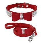 JMT-950026 Rhinestone Embellished Suede Leather Pet Collar and Leash Set