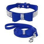 JMT-950026 Rhinestone Embellished Suede Leather Pet Collar and Leash Set