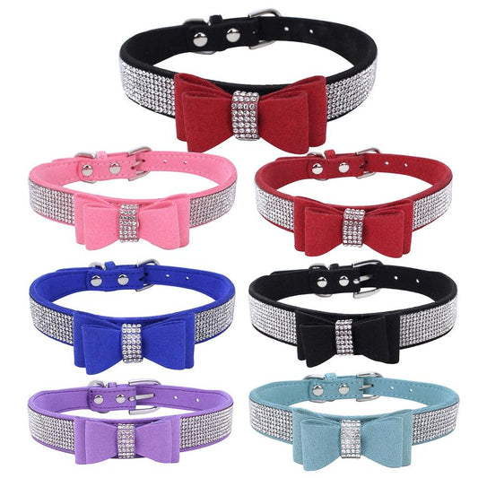 JMT-950026 Rhinestone Embellished Suede Leather Pet Collar and Leash Set