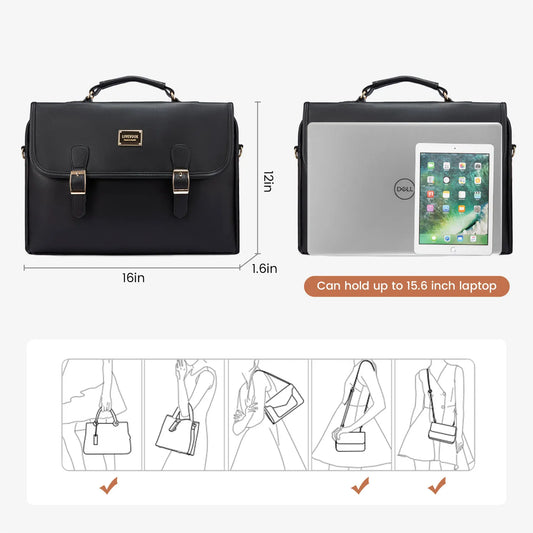 JMT-950090 Vintage Waterproof PU Leather 15.6 Inch Laptop Briefcase for Men and Women - Lightweight Office Bag