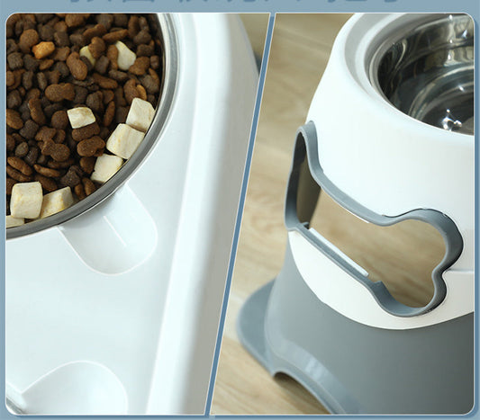 JMT-950538 Stainless Steel Neck Guard Anti-Spill Feeding Bowl for Dogs and Cats - Double Bowl Design