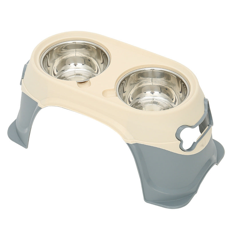 JMT-950538 Stainless Steel Neck Guard Anti-Spill Feeding Bowl for Dogs and Cats - Double Bowl Design
