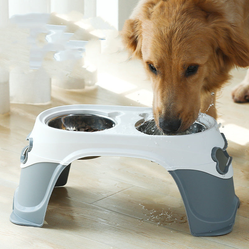 JMT-950538 Stainless Steel Neck Guard Anti-Spill Feeding Bowl for Dogs and Cats - Double Bowl Design