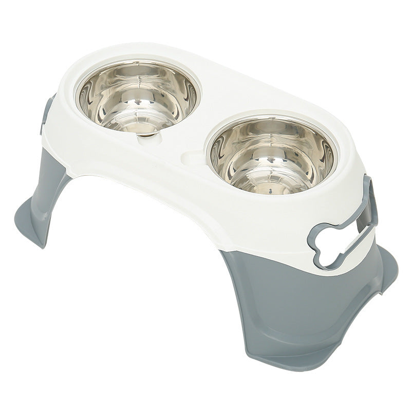 JMT-950538 Stainless Steel Neck Guard Anti-Spill Feeding Bowl for Dogs and Cats - Double Bowl Design