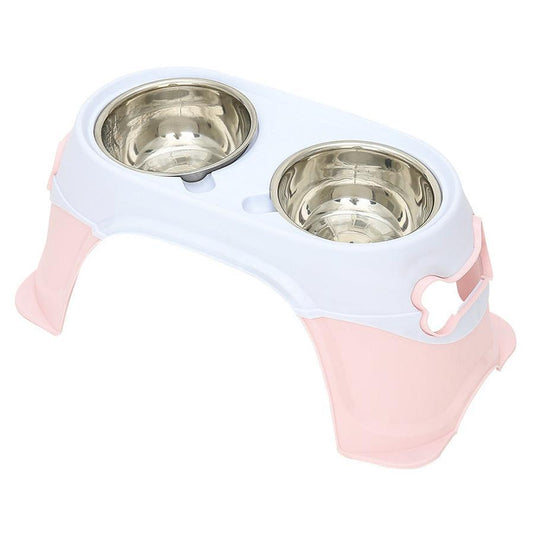 JMT-950538 Stainless Steel Neck Guard Anti-Spill Feeding Bowl for Dogs and Cats - Double Bowl Design