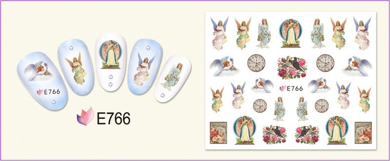 JMT-950666 3D Adhesive Nail Art Stickers - Heavenly Father & Baby Angel Design, Floral Motifs E765-775