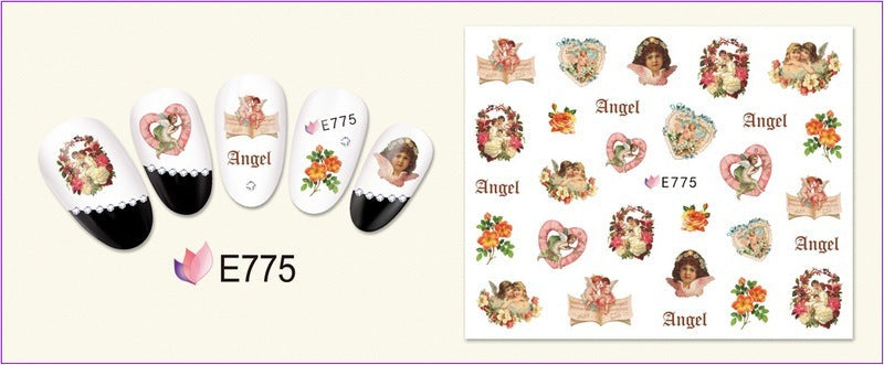 JMT-950666 3D Adhesive Nail Art Stickers - Heavenly Father & Baby Angel Design, Floral Motifs E765-775