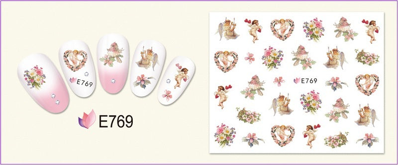 JMT-950666 3D Adhesive Nail Art Stickers - Heavenly Father & Baby Angel Design, Floral Motifs E765-775