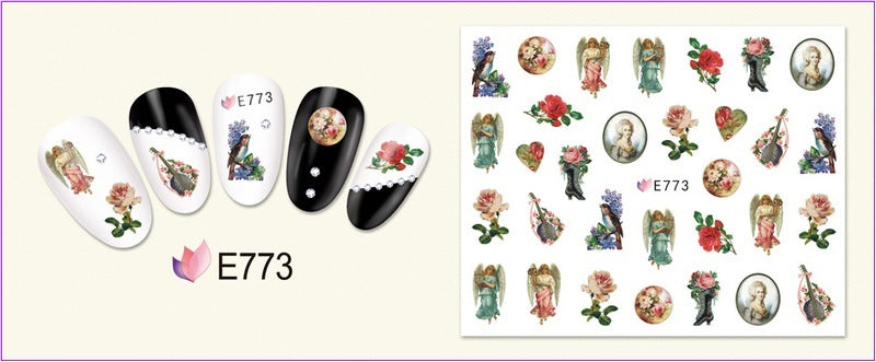 JMT-950666 3D Adhesive Nail Art Stickers - Heavenly Father & Baby Angel Design, Floral Motifs E765-775