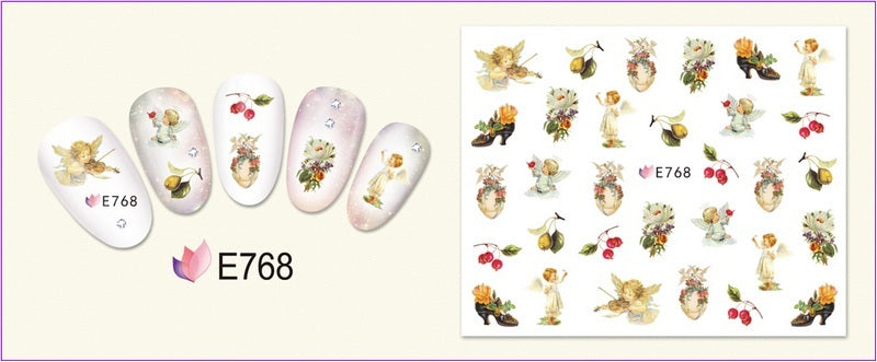 JMT-950666 3D Adhesive Nail Art Stickers - Heavenly Father & Baby Angel Design, Floral Motifs E765-775