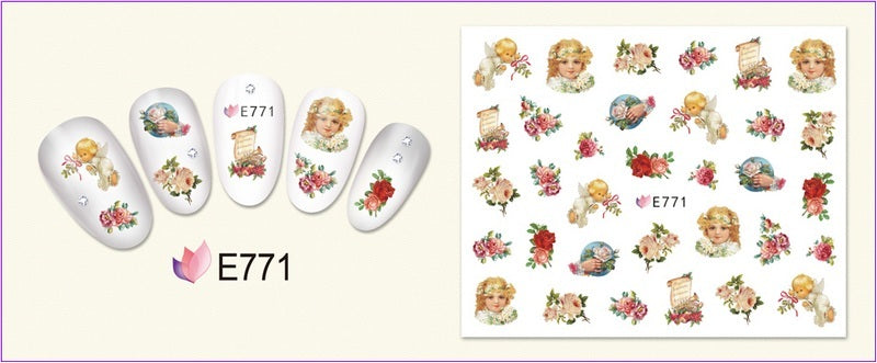 JMT-950666 3D Adhesive Nail Art Stickers - Heavenly Father & Baby Angel Design, Floral Motifs E765-775
