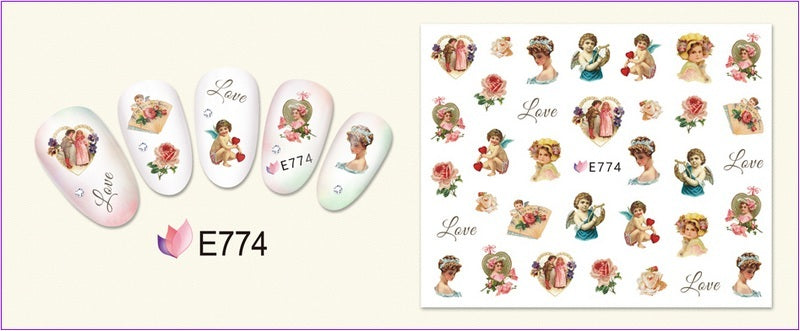 JMT-950666 3D Adhesive Nail Art Stickers - Heavenly Father & Baby Angel Design, Floral Motifs E765-775