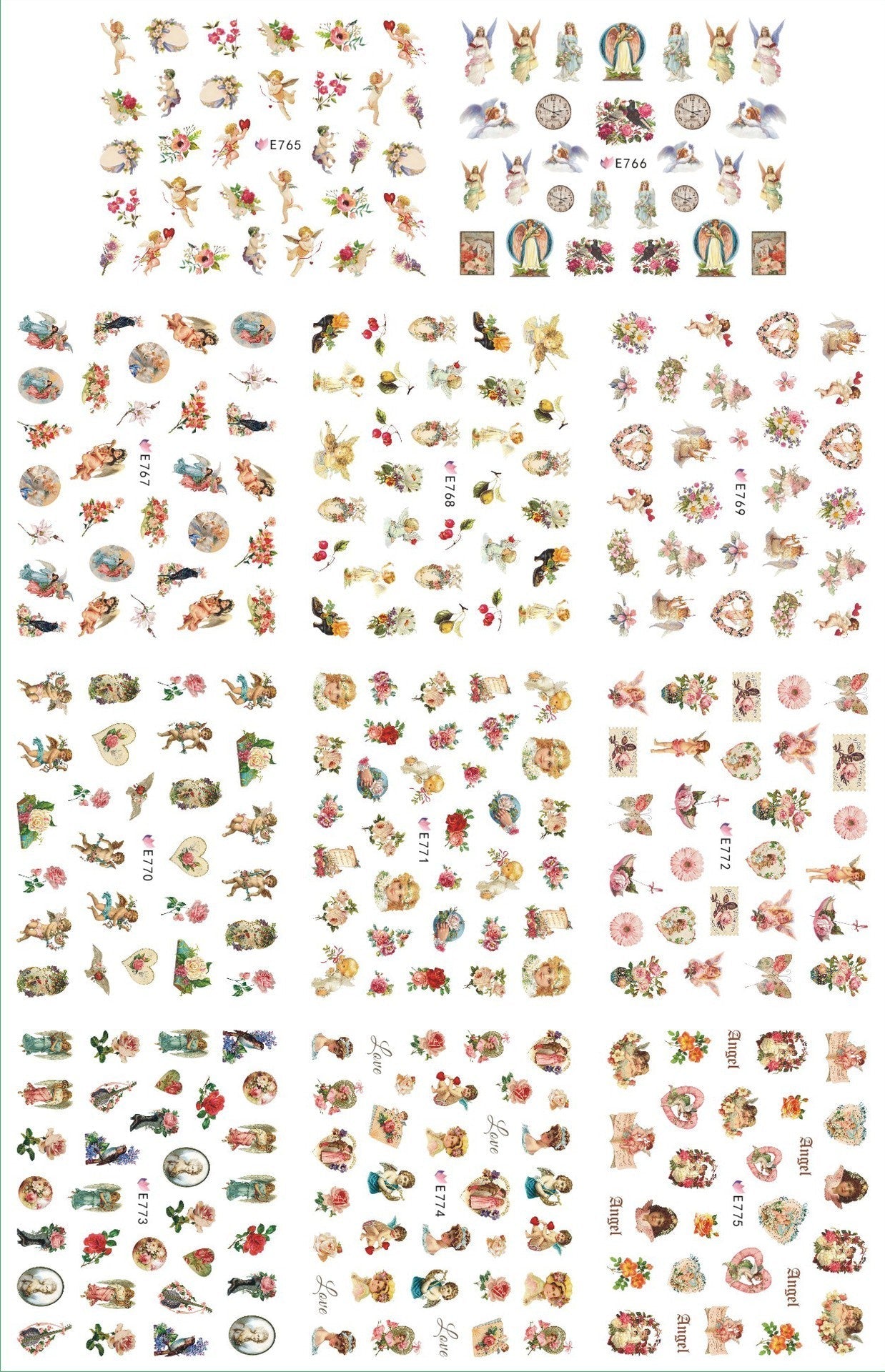 JMT-950666 3D Adhesive Nail Art Stickers - Heavenly Father & Baby Angel Design, Floral Motifs E765-775