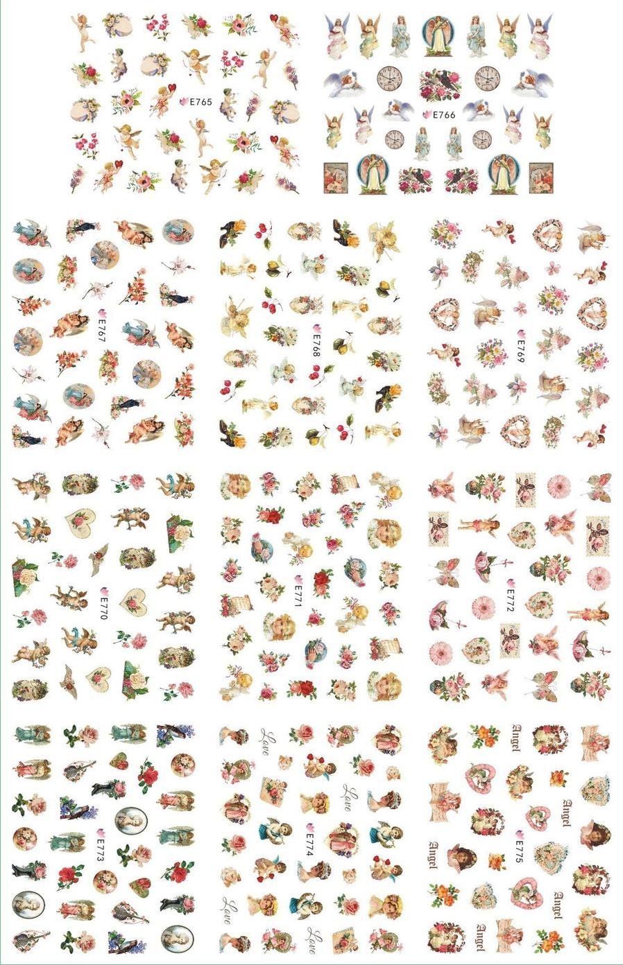 JMT-950666 3D Adhesive Nail Art Stickers - Heavenly Father & Baby Angel Design, Floral Motifs E765-775