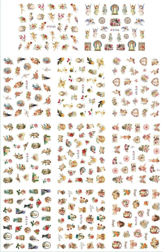 JMT-950666 3D Adhesive Nail Art Stickers - Heavenly Father & Baby Angel Design, Floral Motifs E765-775