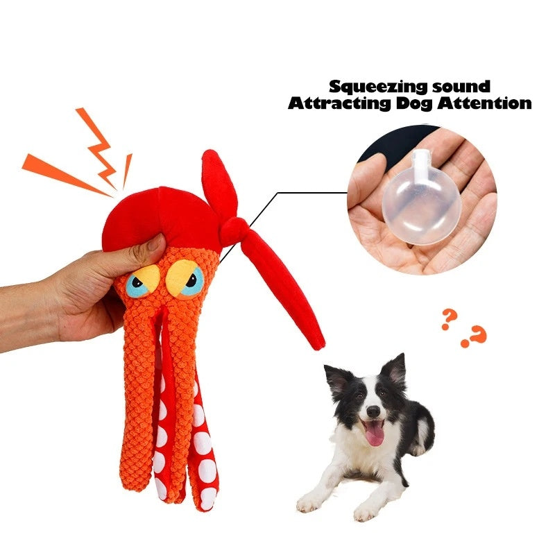 JMT-951498 Squeaky Octopus Plush Dog Toy - Chew-Friendly Design for Teeth Cleaning and Play