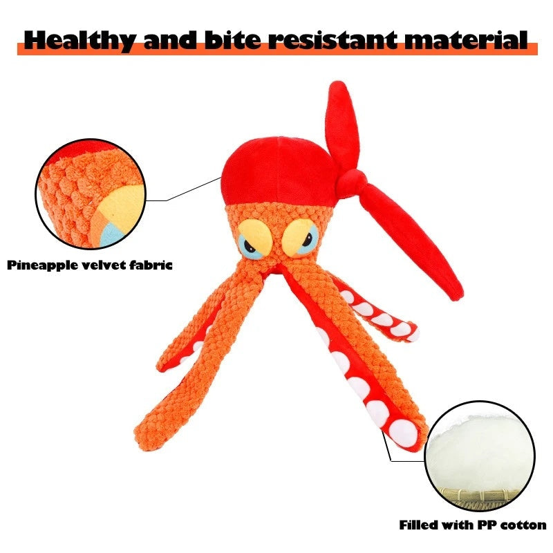 JMT-951498 Squeaky Octopus Plush Dog Toy - Chew-Friendly Design for Teeth Cleaning and Play