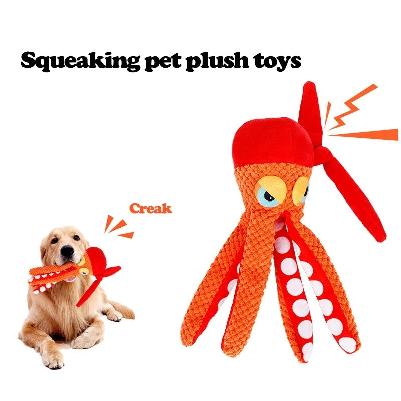 JMT-951498 Squeaky Octopus Plush Dog Toy - Chew-Friendly Design for Teeth Cleaning and Play