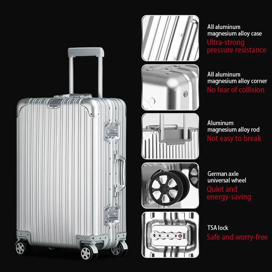 JMT-951626 Custom Pattern Magnesium-Aluminium Alloy Travel Trolley Suitcase