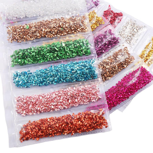 JMT-951818 Diamond Glass Fragments for Nail Art - Gold and Silver Broken Glass Sequins (26g, QCR10128)