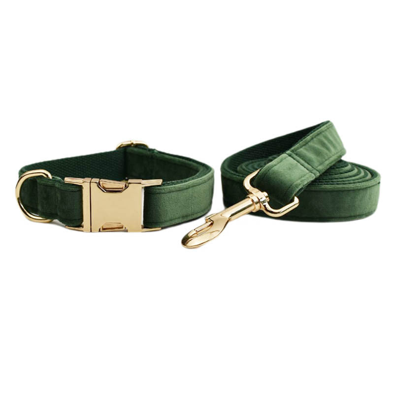 JMT-952010 Velvet Adjustable Pet Collar with Traction Rope and Bow Tie