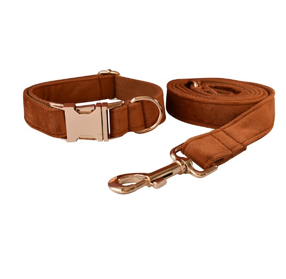 JMT-952010 Velvet Adjustable Pet Collar with Traction Rope and Bow Tie