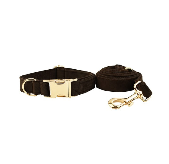 JMT-952010 Velvet Adjustable Pet Collar with Traction Rope and Bow Tie
