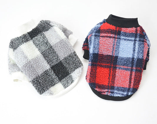 JMT-952138 Cozy Velvet Padded Plaid Shirt for Pets - Stylish Two-Legged Clothing in Various Sizes