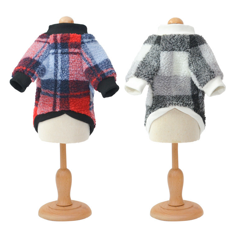 JMT-952138 Cozy Velvet Padded Plaid Shirt for Pets - Stylish Two-Legged Clothing in Various Sizes