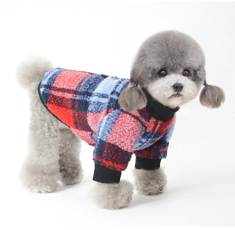 JMT-952138 Cozy Velvet Padded Plaid Shirt for Pets - Stylish Two-Legged Clothing in Various Sizes
