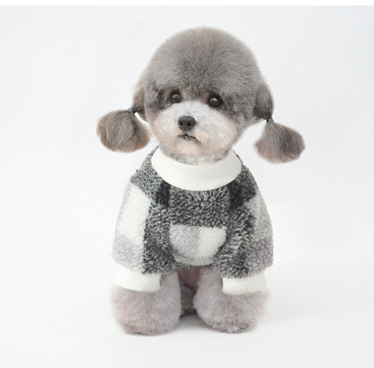 JMT-952138 Cozy Velvet Padded Plaid Shirt for Pets - Stylish Two-Legged Clothing in Various Sizes
