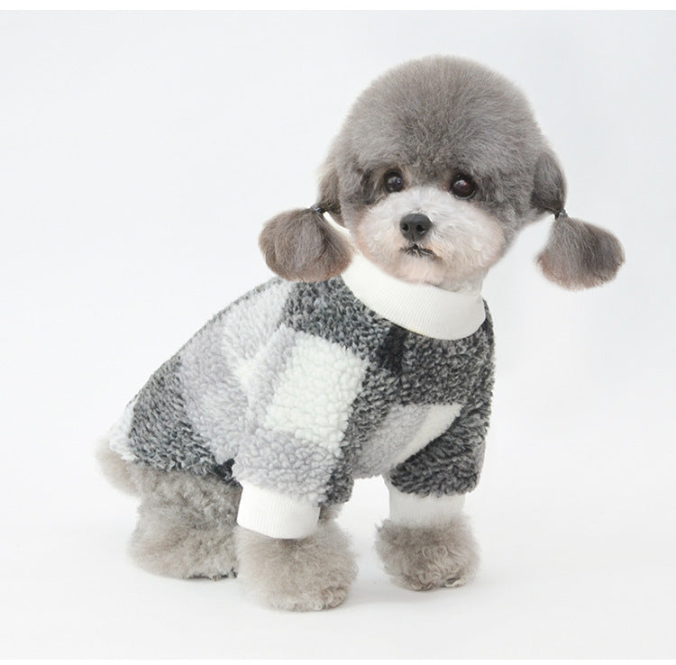 JMT-952138 Cozy Velvet Padded Plaid Shirt for Pets - Stylish Two-Legged Clothing in Various Sizes