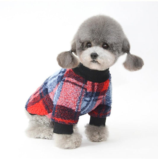 JMT-952138 Cozy Velvet Padded Plaid Shirt for Pets - Stylish Two-Legged Clothing in Various Sizes