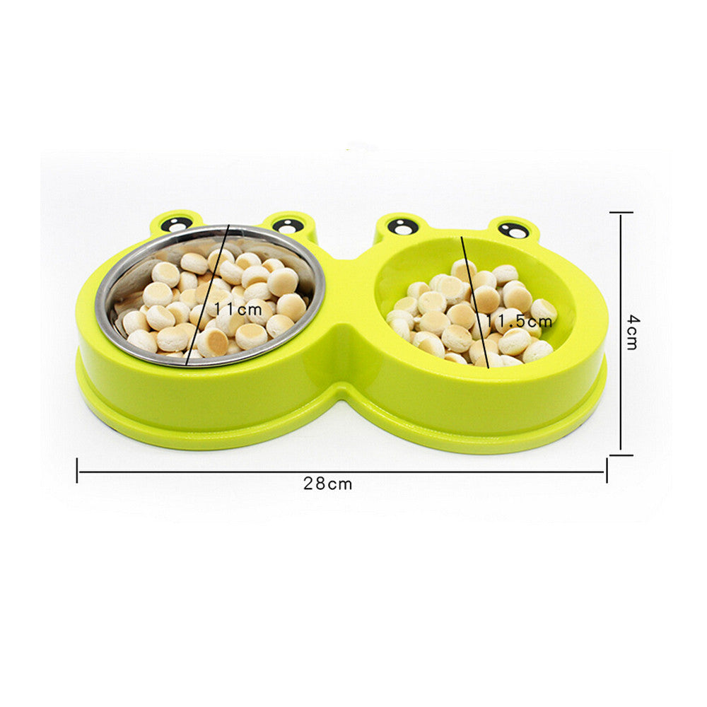 JMT-952842 Double Pet Bowl - Durable ABS & Stainless Steel Food and Water Container in Pink, Green, or Blue, Easy to Clean, 28 x 11.5 x 4 cm