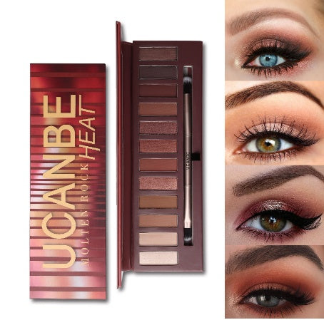 JMT-953098 Molten Rock Heat 12-Color Eyeshadow Palette - Warm Nude Shimmer & Matte Shades for Smoky Looks
