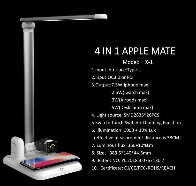 JMT-953354 4-in-1 Wireless Charging Desk Lamp for Apple Devices – Compatible with iPhone, Watch, and Headset