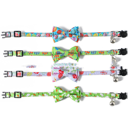 JMT-953482 Easter Cat Collar with Removable Bow and Bell, Adjustable Size 15-28cm, Polyester Material