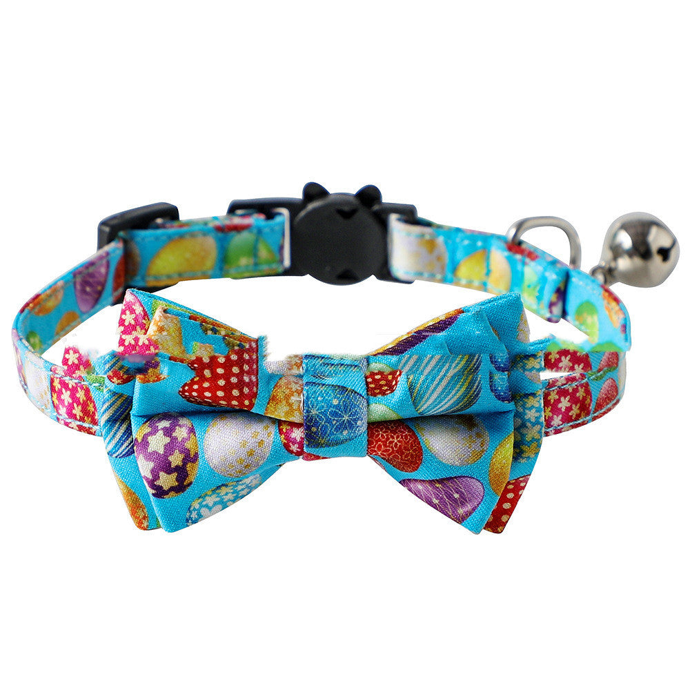 JMT-953482 Easter Cat Collar with Removable Bow and Bell, Adjustable Size 15-28cm, Polyester Material