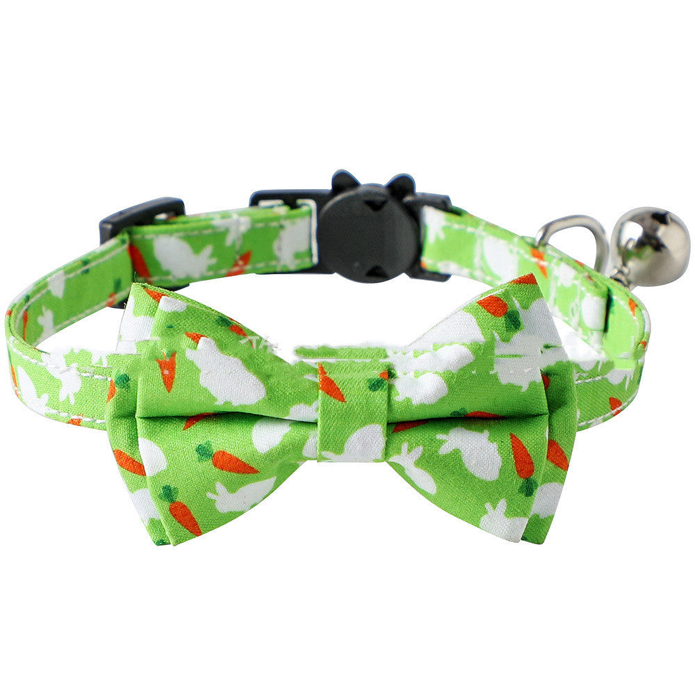 JMT-953482 Easter Cat Collar with Removable Bow and Bell, Adjustable Size 15-28cm, Polyester Material
