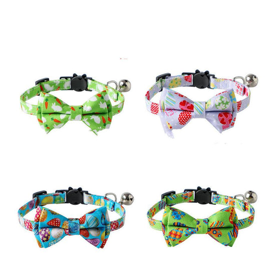 JMT-953482 Easter Cat Collar with Removable Bow and Bell, Adjustable Size 15-28cm, Polyester Material