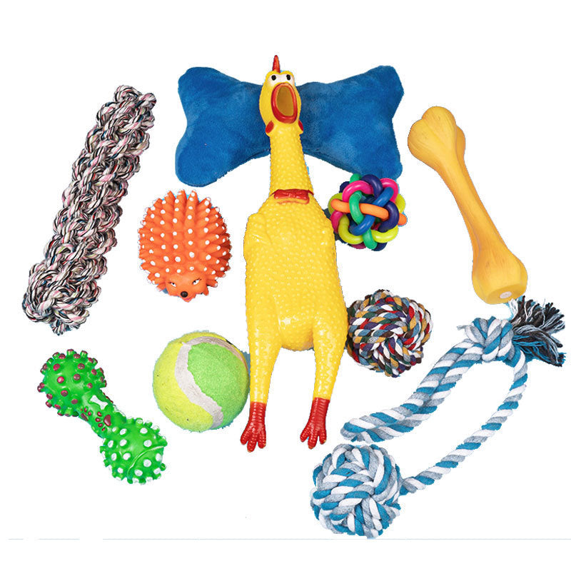 JMT-954954 10-Piece Durable Dog Toy Set for Chewing and Boredom Relief