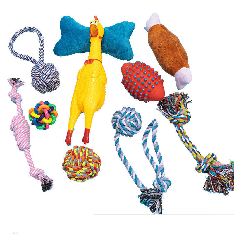 JMT-954954 10-Piece Durable Dog Toy Set for Chewing and Boredom Relief